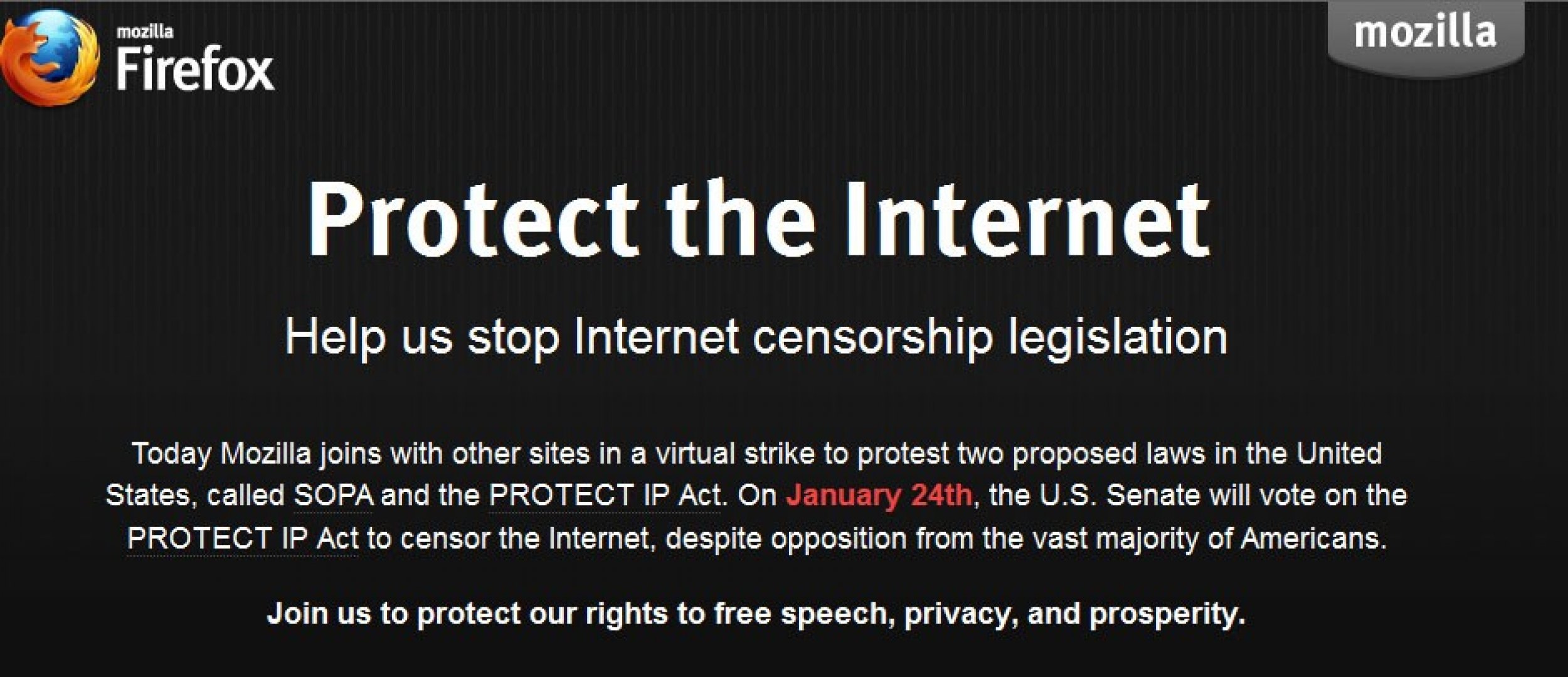 Mozilla Blackout in protest against SOPA