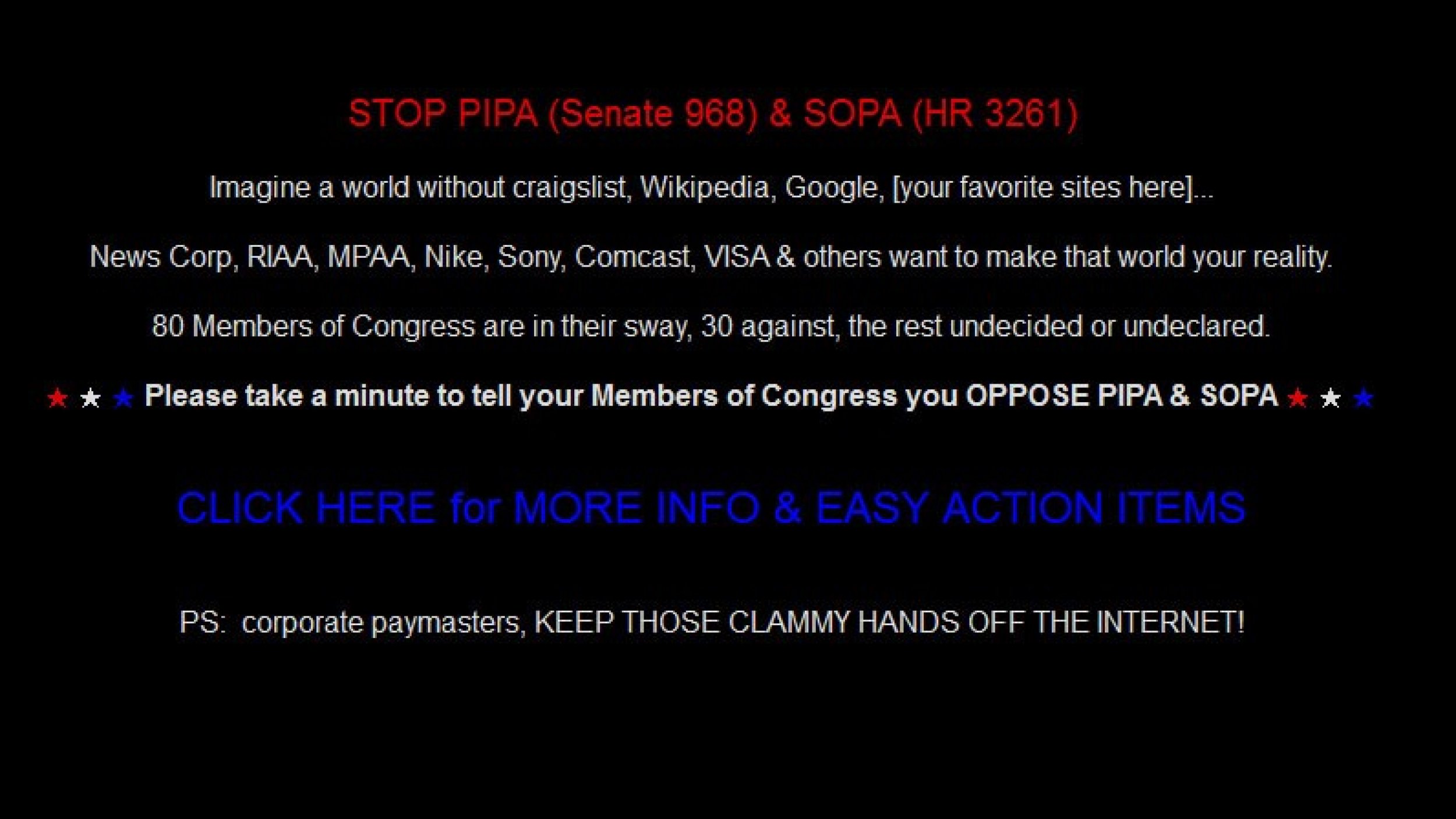 Craiglists Blackout in protest against SOPA