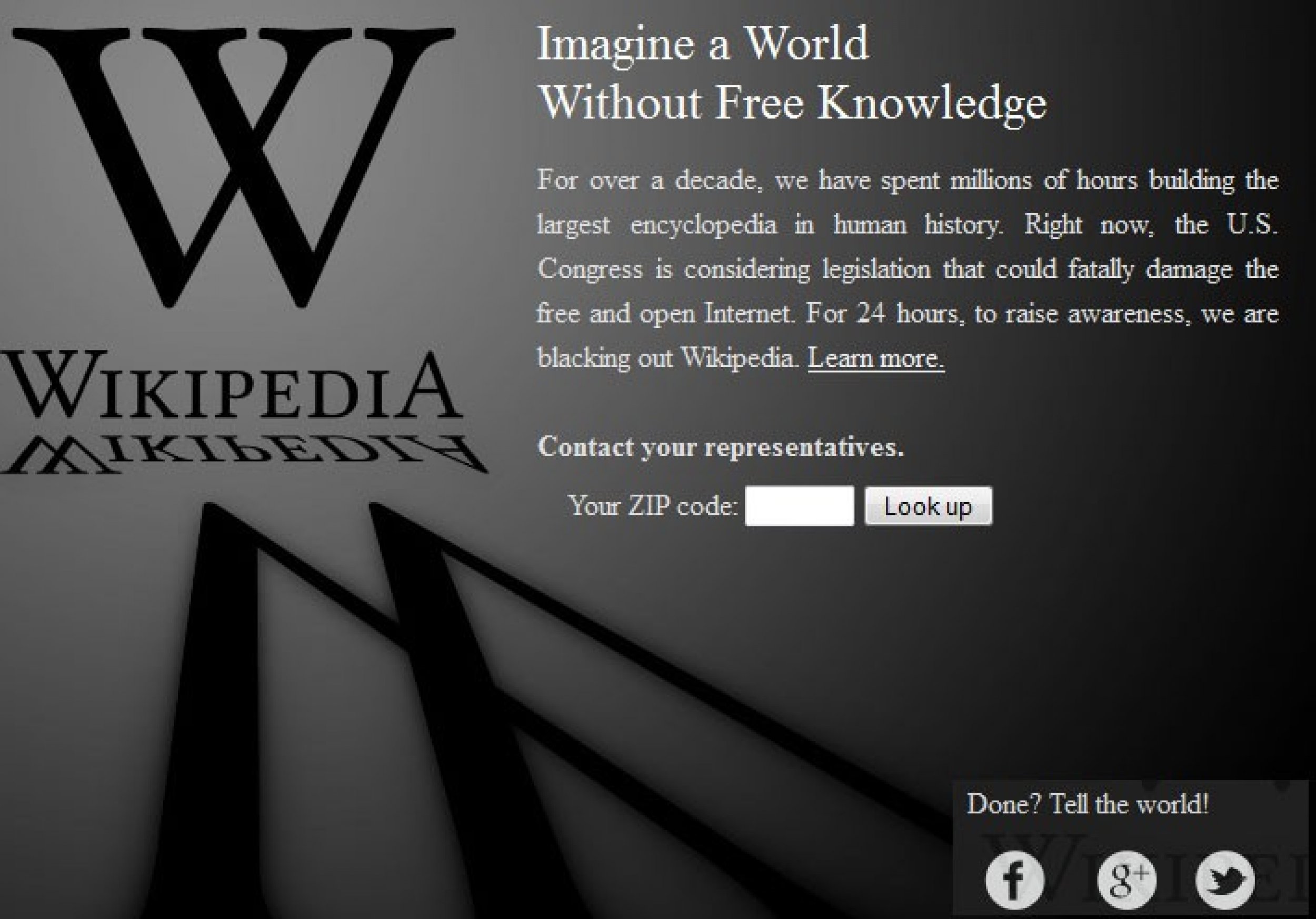 Wikipedia Blackout in protest against SOPA