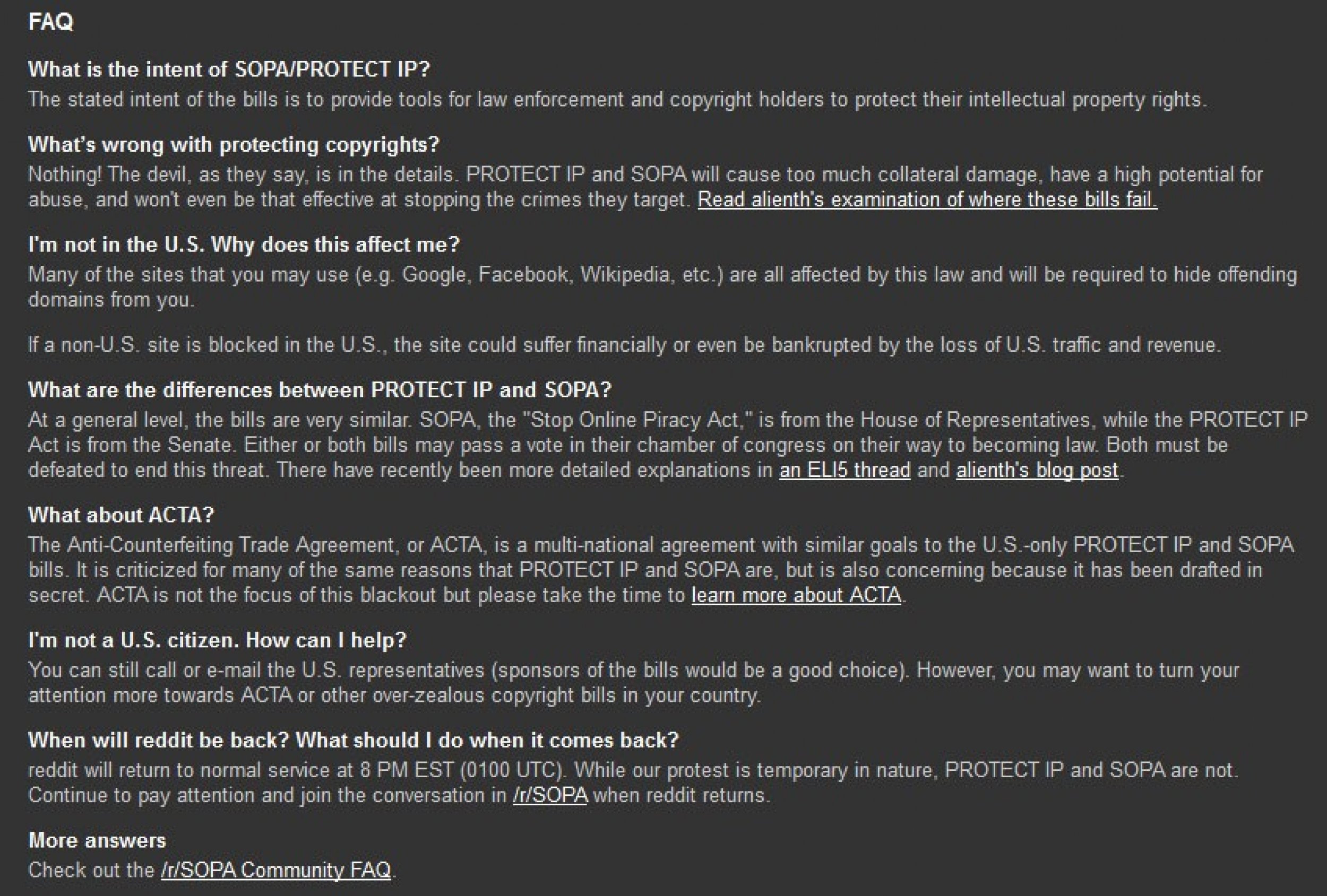 Reddit Blackout in protest against SOPA