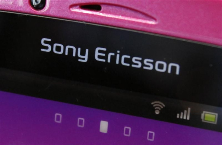 A Sony Ericsson logo on a smartphone is pictured at a mobile phone shop in Tokyo
