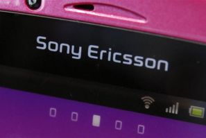 A Sony Ericsson logo on a smartphone is pictured at a mobile phone shop in Tokyo