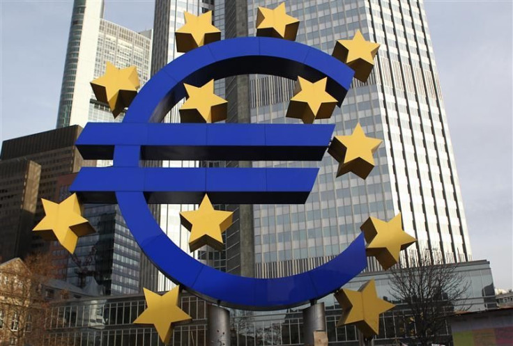 A sculpture showing the Euro currency sign is seen in front of the ECB headquarters in Frankfurt