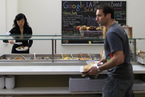 People eat in the cafeteria at the Google campus near Venice Beach, in Los Angeles