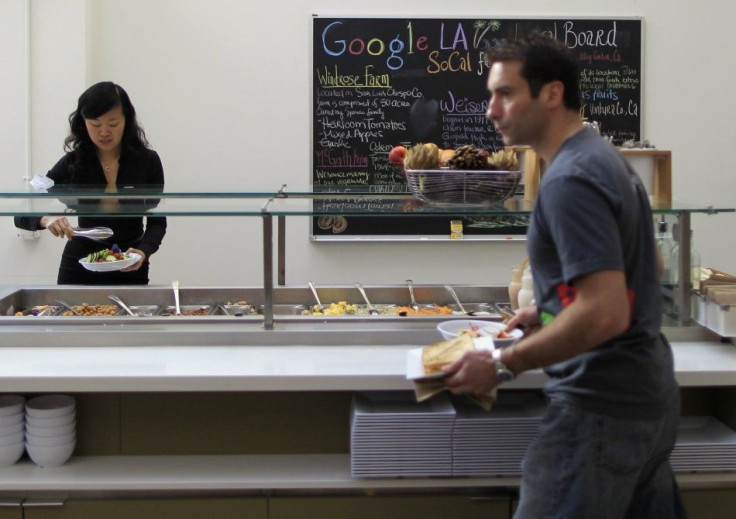 People eat in the cafeteria at the Google campus near Venice Beach, in Los Angeles