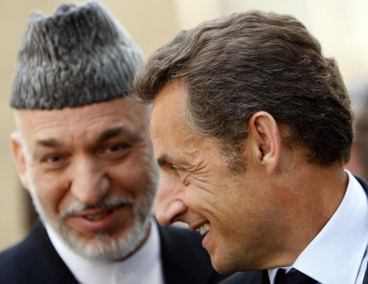 French President Nicolas Sarkozy with Afghan President Hamid Karzai