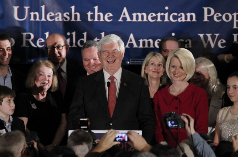 Republican U.S. presidential candidate and former House Speaker Newt Gingrich with wife Callista (R)