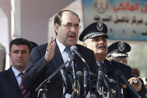 Iraq's Prime Minister Nuri al-Maliki gives a speech during a ceremony marking the Iraqi Police's 90th anniversary at a police academy in Baghdad Jan. 9, 2012.