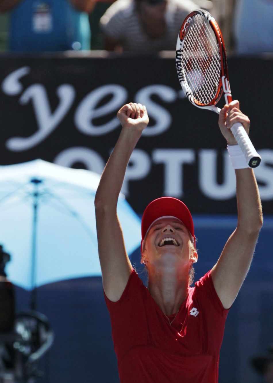 Ekaterina Makarova of Russia celebrates defeating Serena Williams of the U.S. during their women039s singles match at the Australian Open tennis tournament