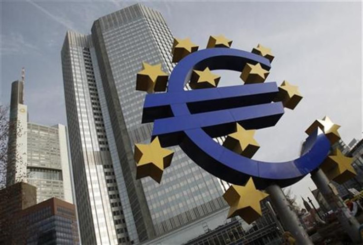 A sculpture showing the Euro currency sign is seen in front of the ECB headquarters in Frankfurt