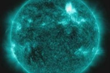 The Solar Dynamics Observatory captures an M8.7 class flare in a handout photo released by NASA January 23, 2012. The flare is shown here in teal as that is the color typically used to show light in the 131 Angstrom wavelength, a wavelength in which it is