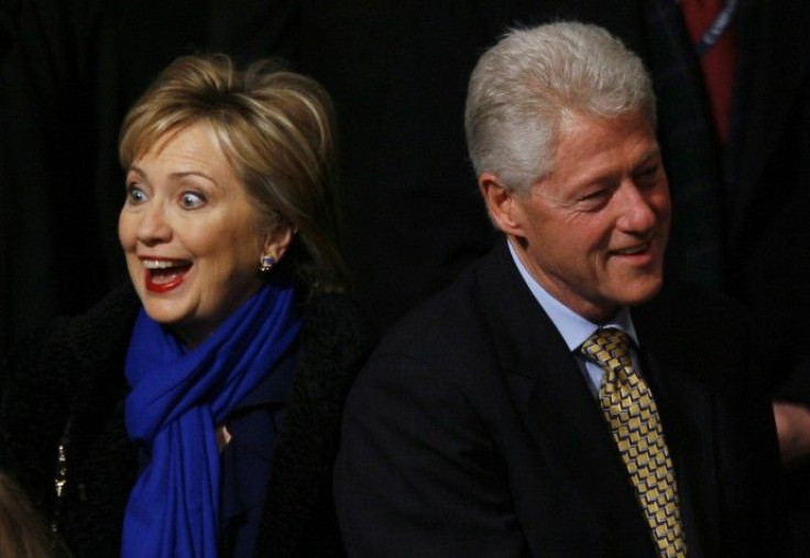 The Clintons arrive for the inaugural service at the National Cathedral in Washington