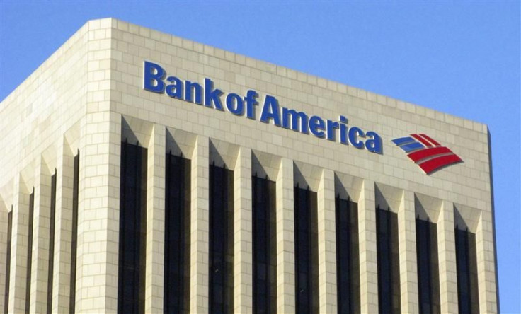 The logo of the Bank of America is pictured atop the Bank of America building in downtown Los Angeles