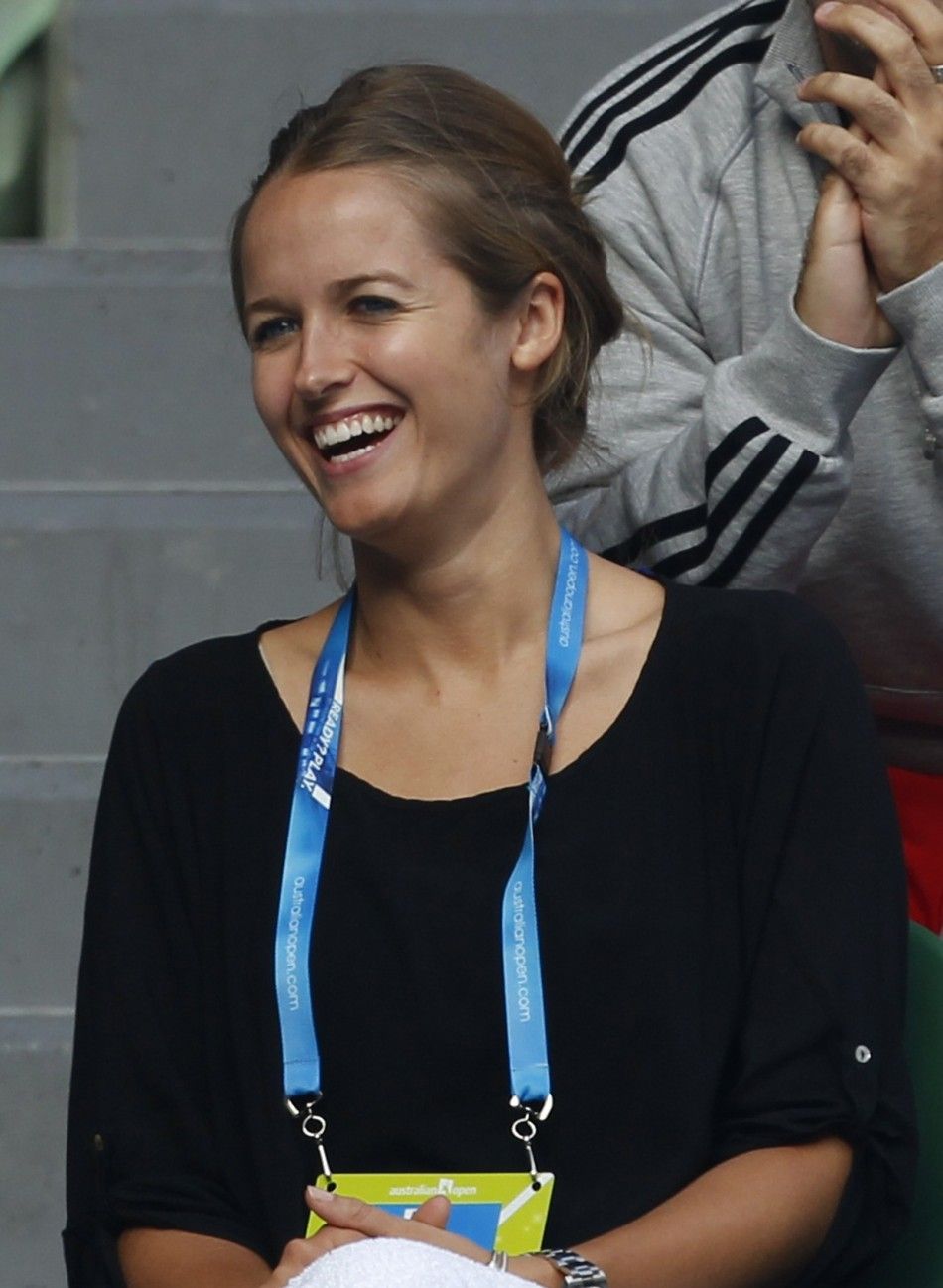Kim Sears, girlfriend of Murray of Britain, watches his quarter-final match against Nishikori of Japan at the Australian Open tennis tournament in Melbourne