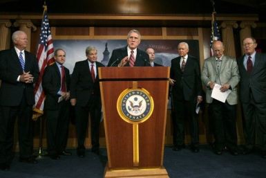 Senator John Kyl (R-AZ), with his Republican Senate colleagues, hold a news conference as they discusses their opposition to a vote on the START Treaty on Capitol Hill in Washington, December 15, 2010.