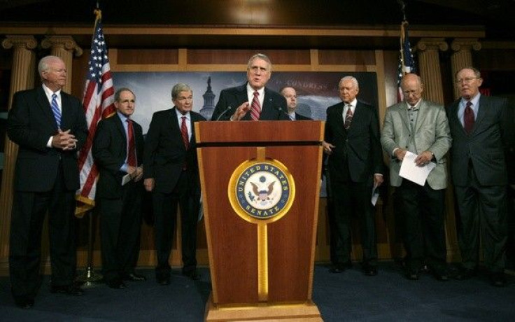 Senator John Kyl (R-AZ), with his Republican Senate colleagues, hold a news conference as they discusses their opposition to a vote on the START Treaty on Capitol Hill in Washington, December 15, 2010.
