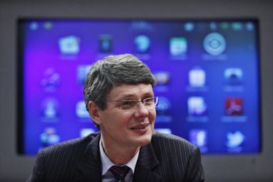 Research in Motion CEO Thorsten Heins is pictured during an interview with Thomson Reuters in New York, January 27, 2012.