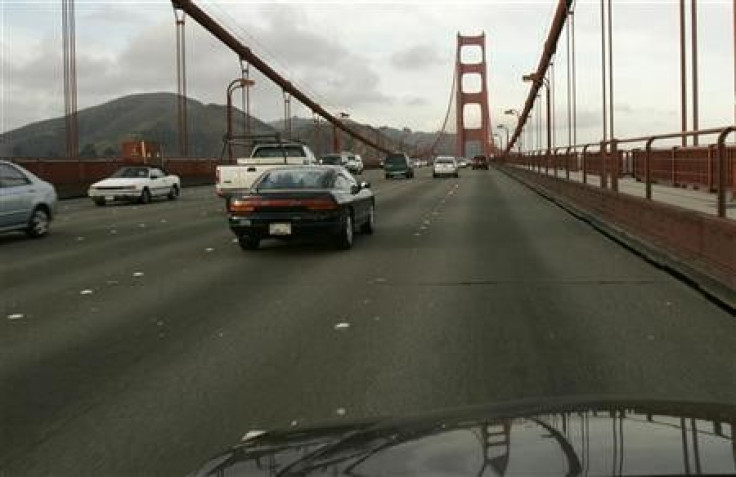 Vehicular traffic flows on the Golden Gate Bridge in San Francisco, California