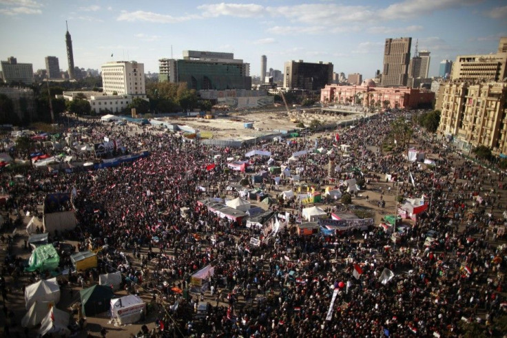 Demonstrators gather during a protest demanding the army to hand power to civilians at Tahrir square in Cairo January 27, 2012.
