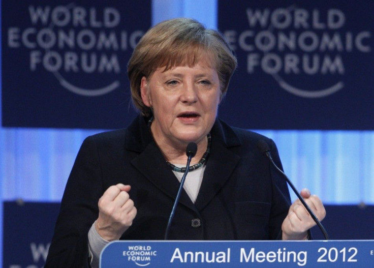 German Chancellor Angela Merkel speaks during the Jan. 25 opening of the Annual Meeting 2012 of the World Economic Forum in Davos, Switzerland.