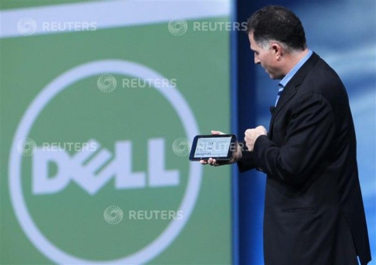 Dell founder and CEO Michael Dell displays a Dell tablet computer in San Francisco