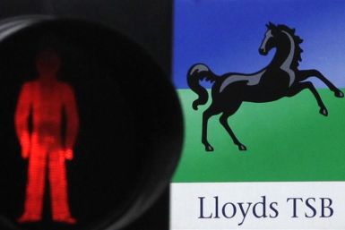 A Lloyds bank branch sign is seen in the City of London