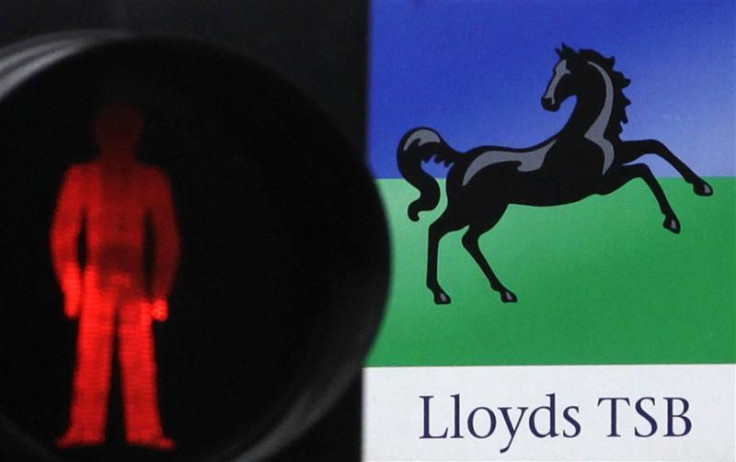 A Lloyds bank branch sign is seen in the City of London