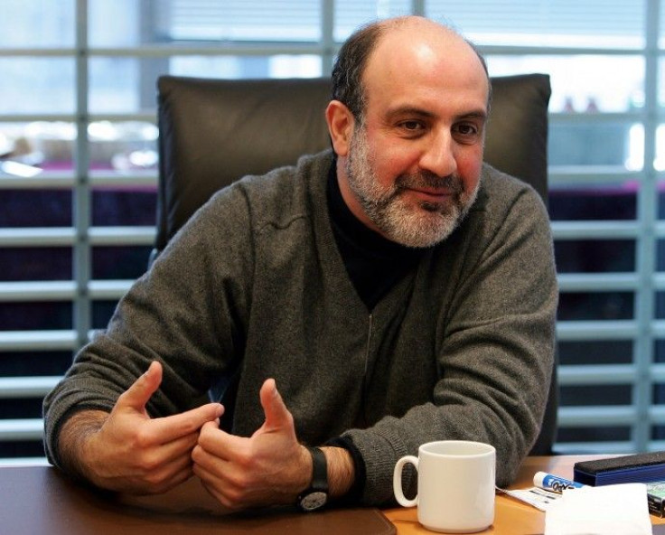 Nassim Taleb speaks to reporters at the Reuters Finance Summit in New York