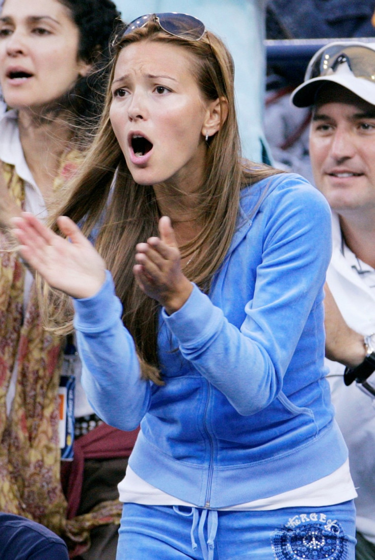 Jelena Ristic, girlfriend of Novak Djokovic of Serbia, reacts during Djokovic's match at the Australian Open tennis tournament in Melbourne.