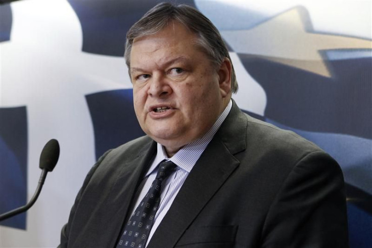 Greece&#039;s Finance Minister Venizelos addresses reporters during a briefing in Athens