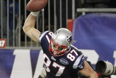 Rob Gronkowski celebrates touchdown with his famous &quot;Gronk-spike.&quot;