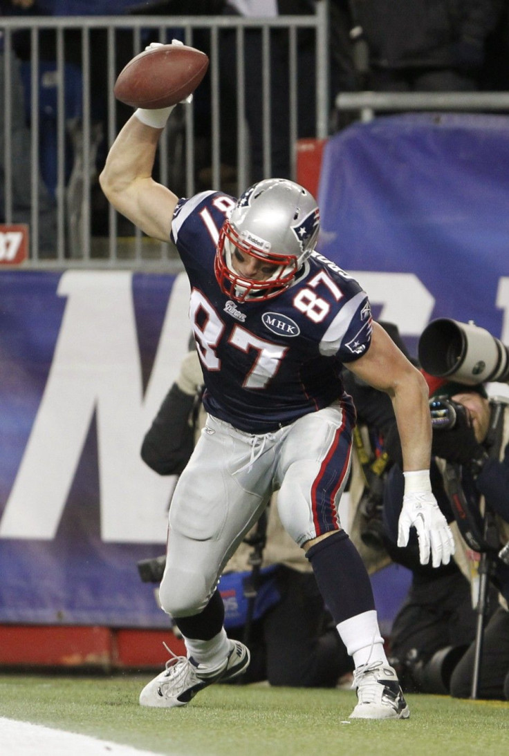 Rob Gronkowski celebrates touchdown with his famous &quot;Gronk-spike.&quot;