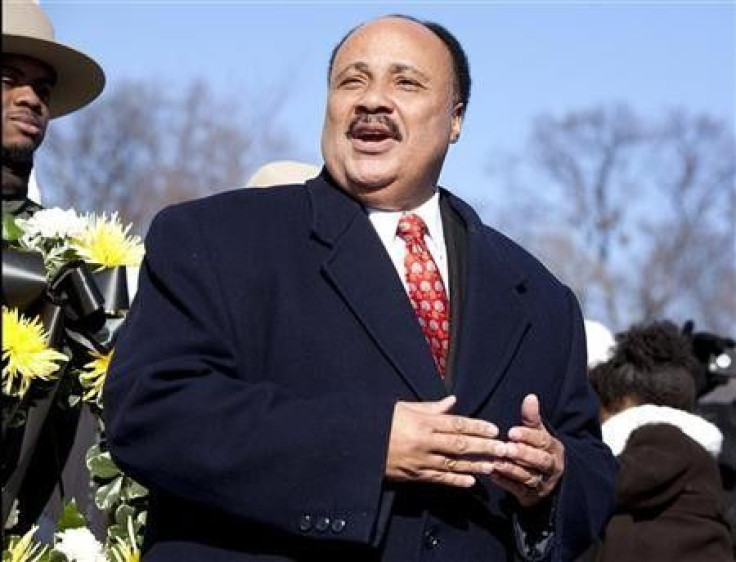 Martin Luther King III speaks at the Martin Luther King, Jr. memorial on the 83rd birthday of his father in Washington