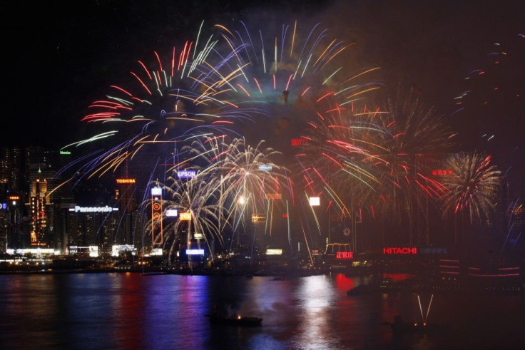 Chinese Lunar New Year Fireworks Over Victoria Harbor, Hong Kong