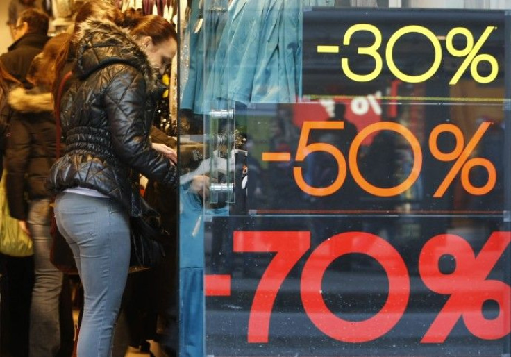 People enter a shop during winter sale in Hamburg