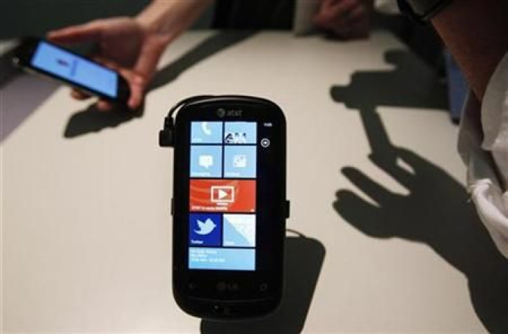 The new Windows Phone 7 is seen at the Windows Phone 7 launch news conference in New York