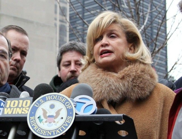 Rep. Carolyn Maloney D-NY speaks at a news conference near Ground Zero to show support for the 9/11 health responders legislation known as the Zadrogra bill on December 11, 2010.