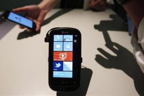The new Windows Phone 7 is seen at the Windows Phone 7 launch news conference in New York