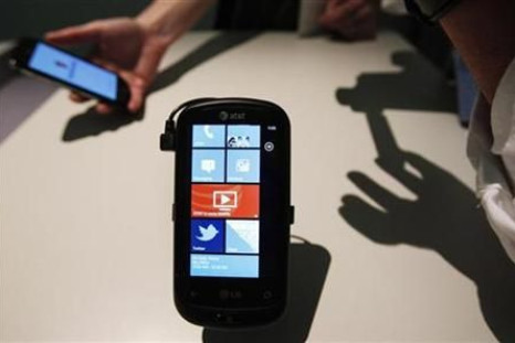 The new Windows Phone 7 is seen at the Windows Phone 7 launch news conference in New York