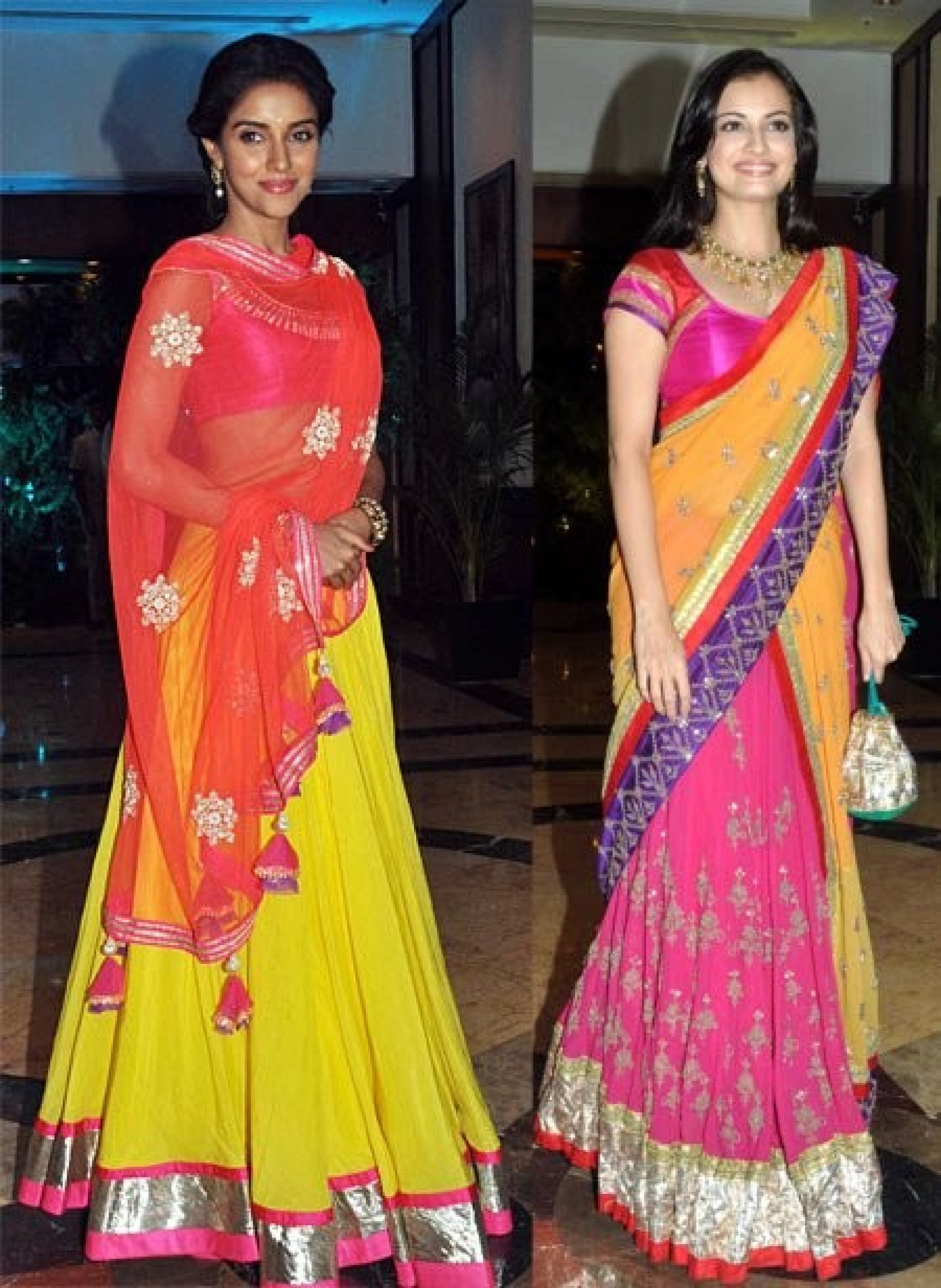 Bollywood actress Asin and Dia Mirza at Retiesh Deshmukh and Genelia DSouza039s wedding in Mumbai, India.