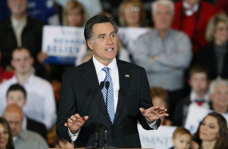 Mitt Romney addresses supporters at his Nevada caucus night rally in Las Vegas