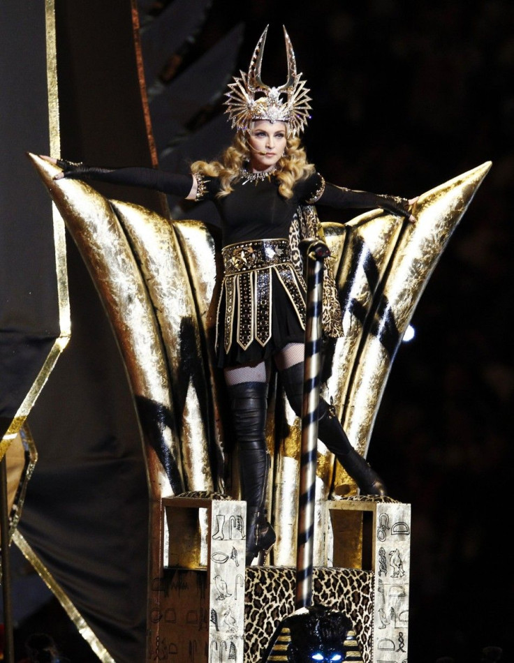 Madonna performs during the halftime show in the NFL Super Bowl XLVI football game in Indianapolis, Indiana, February 5, 2012.