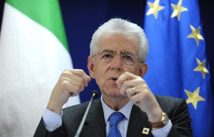 Italy's PM Monti addresses a news conference after an European Union summit in Brussels