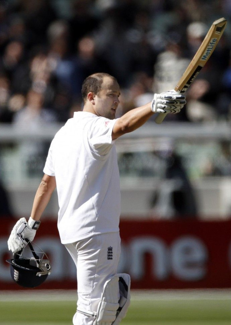 England's Trott salutes the crowd after scoring a century on the second day of the fourth Ashes cricket test against Australia at Melbourne Cricket Ground.
