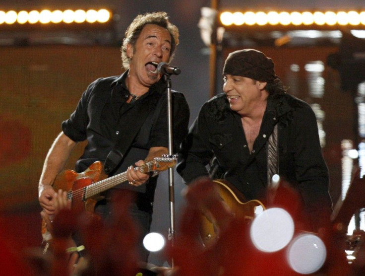 Musicians Bruce Springsteen (L) and Steven Van Zandt perform during halftime for the NFL's Super Bowl XLIII football game between the Arizona Cardinals and Pittsburgh Steelers in Tampa, Florida