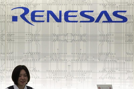 The logo of Renesas Electronics is seen at its headquarters in Tokyo