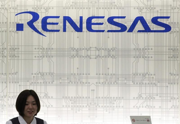 The logo of Renesas Electronics is seen at its headquarters in Tokyo