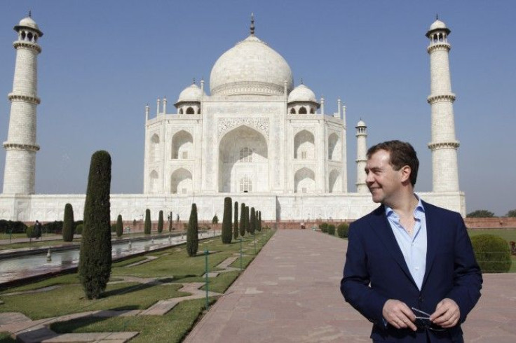 Russia's President Medvedev visits the historic Taj Mahal in the northern Indian city of Agra