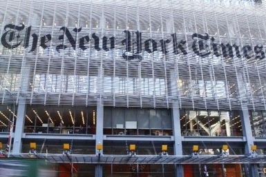 The facade of the New York Times building is seen in New York