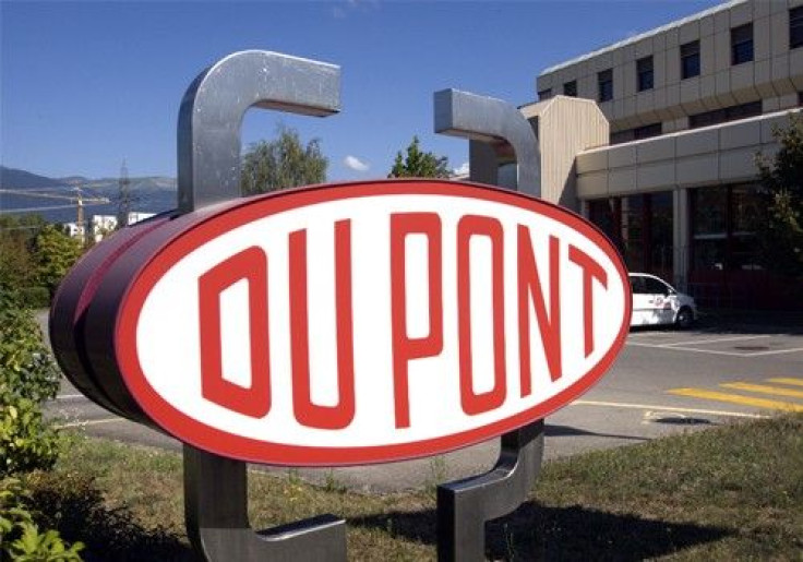 A DuPont logo is pictured on the research center in Meyrin near Geneva